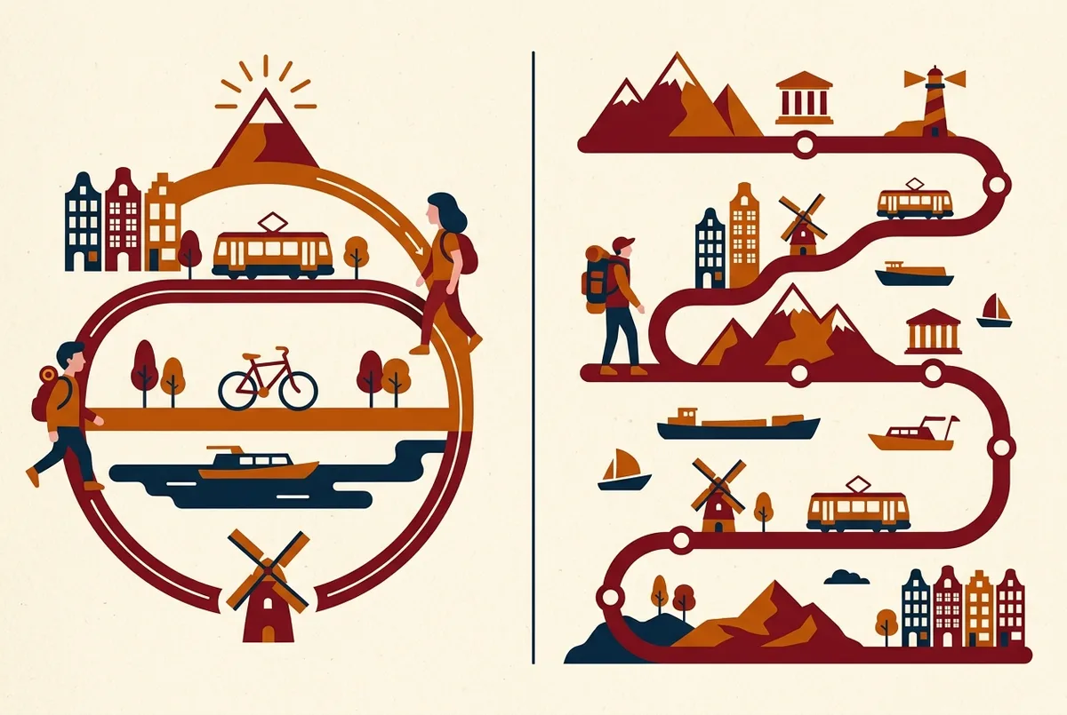 Infographic comparing a one-day Torres del Paine visit against a multi-day W Trek, showing time commitment, fitness level and highlights covered side by side