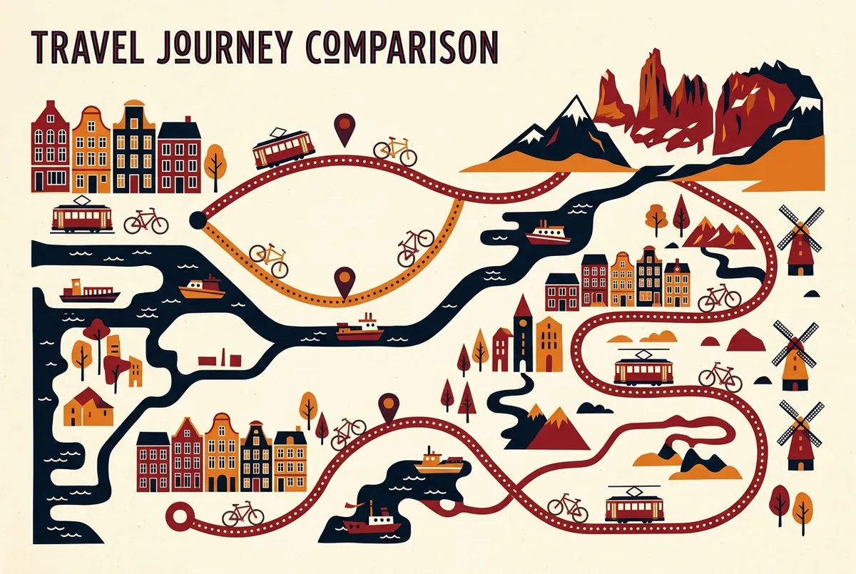 Infographic comparing flight and transfer times from Puerto Natales airport and Punta Arenas airport to Torres del Paine National Park
