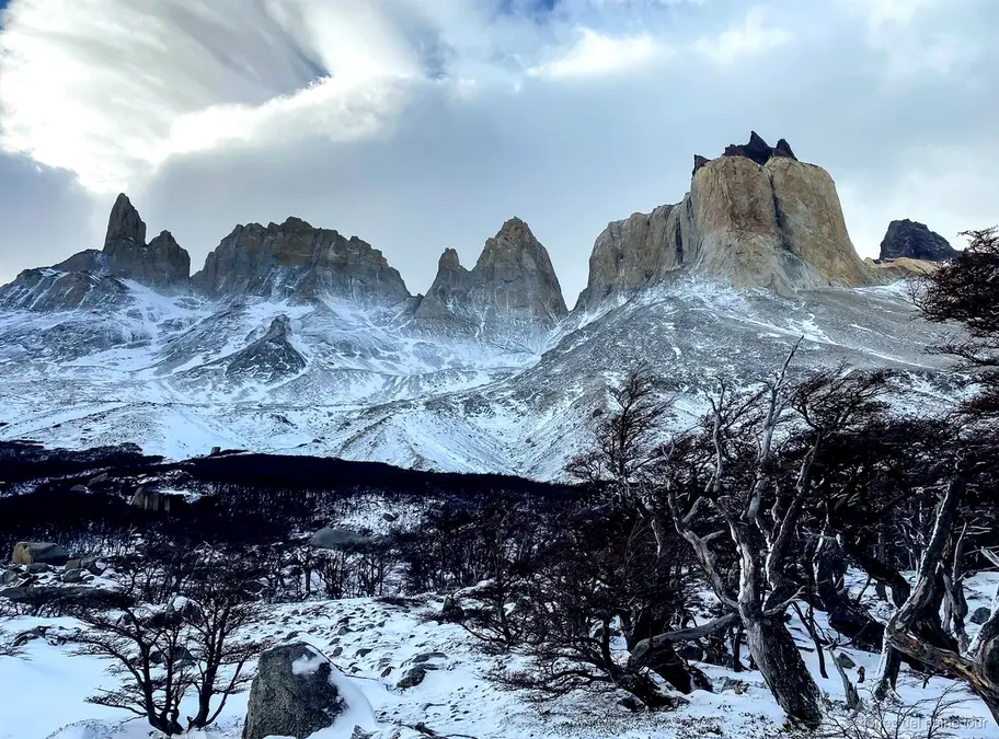 French Glacier moraine along the trekking route in Torres del Paine National Park