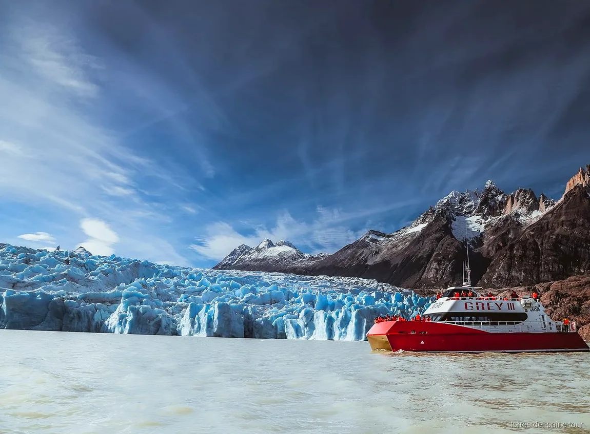 Southern Patagonian Ice Field visible beyond Grey Glacier from the boat