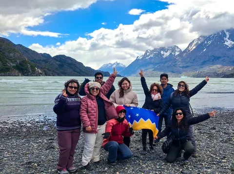 Panoramic view of Torres del Paine on the Punta Arenas full-day tour with Milodon Cave