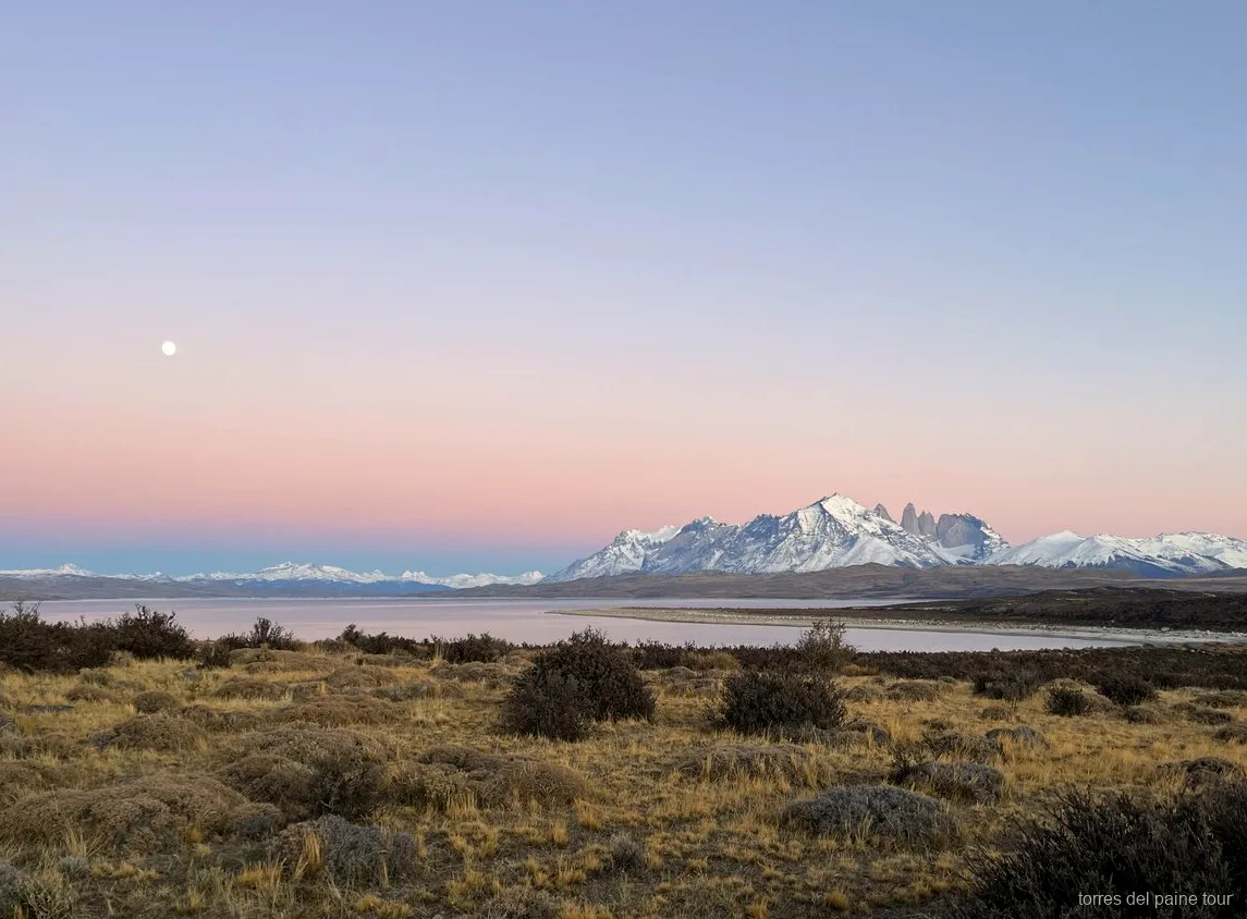 Paine Massif mountains viewed from a lookout point in Torres del Paine National Park